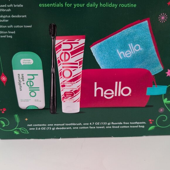 New Hello Deodorant Toothpaste Tooth Brush Towel Travel Bag Gift Set - Picture 3 of 7